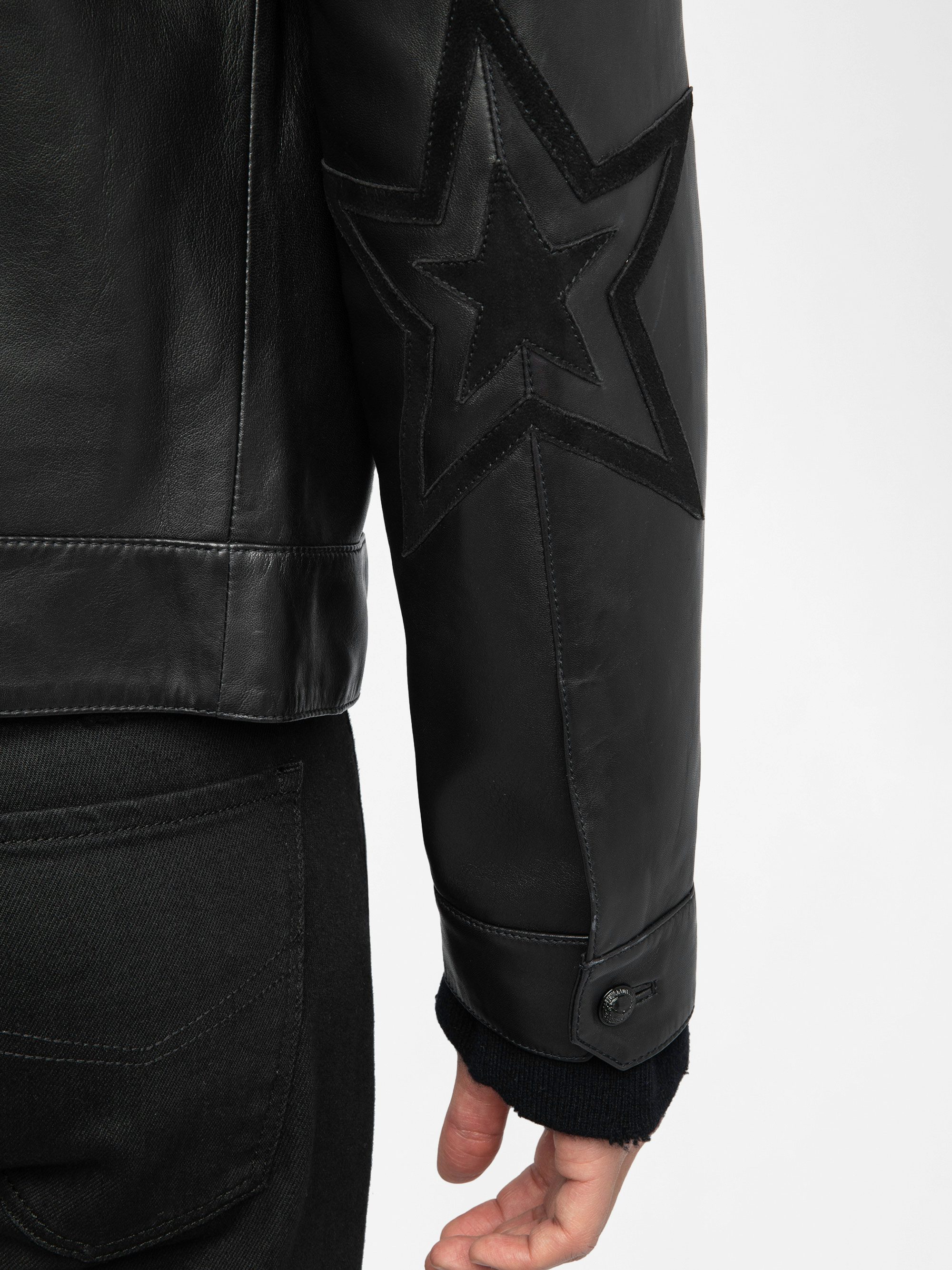 Locky Leather Jacket - Smooth leather jacket with suede star patch, long sleeves and zip fastening.